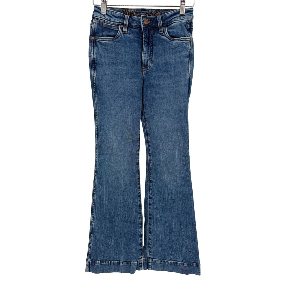 Wrangler High Rise Trouser Jeans Womens 25x32 Blue Medium Wash Excellent Flare